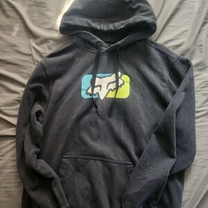 Fox Dark Gray Hoodie with Blue and Lime Graphic